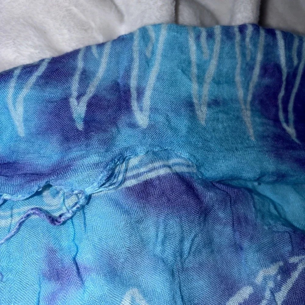 Vintage Sarong 90s Hand dyed Beach Wrap Boho Starfish‎ Ocean Motif Minor Flaws